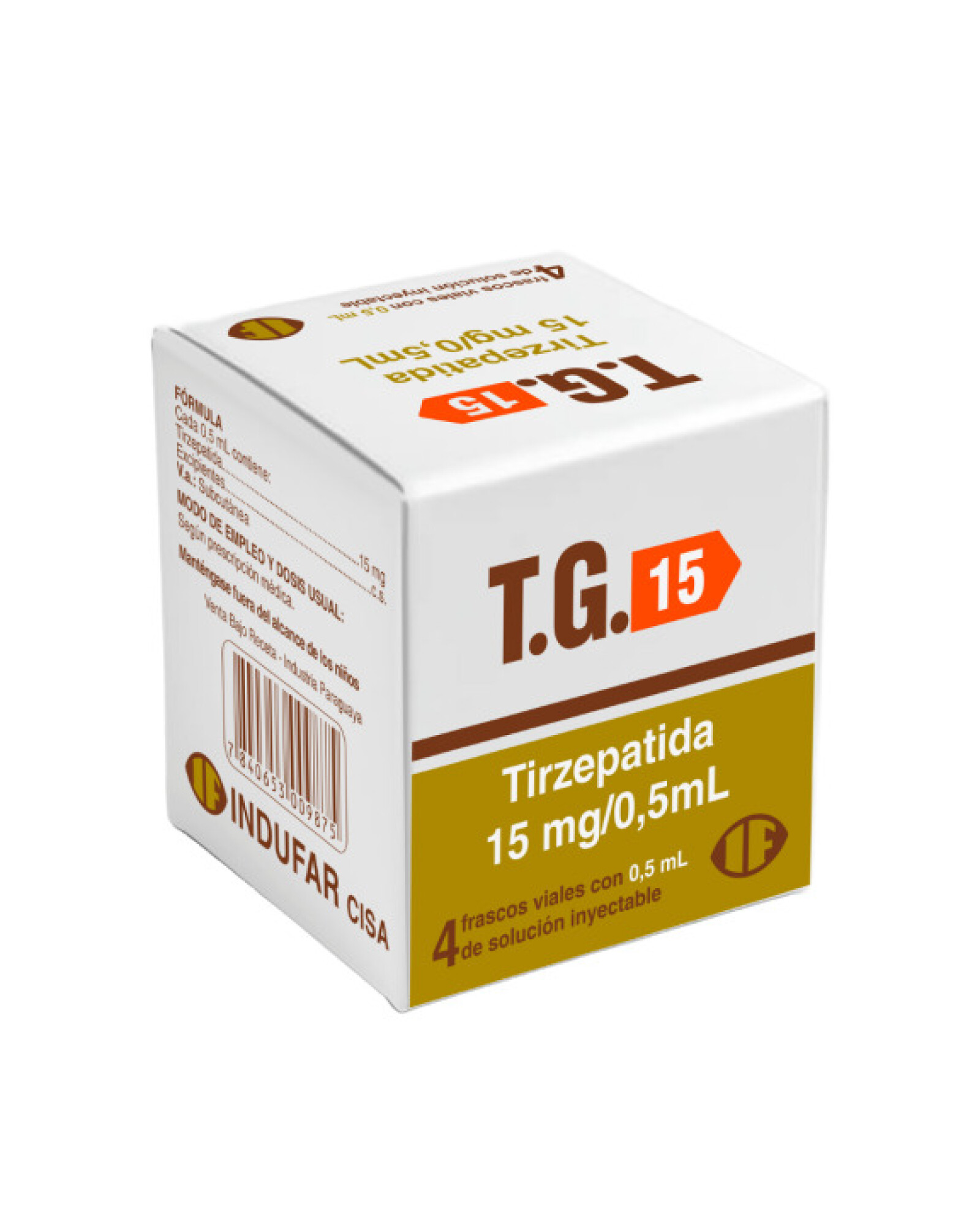 Ilustración de la caja de T.G. 15, tirzepatida 15 mg/0,5 mL